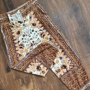 Anthropologie Brown and Cream Patterned Pants
